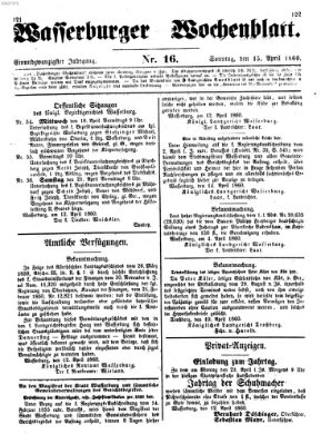 Wasserburger Wochenblatt Sonntag 15. April 1860