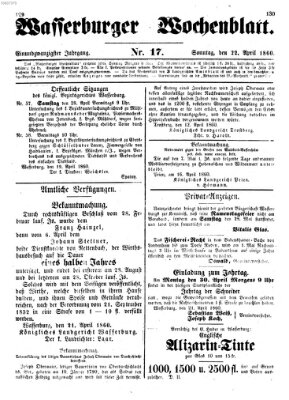 Wasserburger Wochenblatt Sonntag 22. April 1860