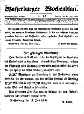 Wasserburger Wochenblatt Sonntag 17. Juni 1860