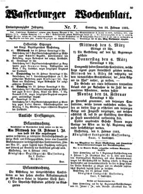 Wasserburger Wochenblatt Sonntag 16. Februar 1862