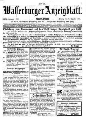 Wasserburger Anzeigblatt (Wasserburger Wochenblatt) Sonntag 23. Dezember 1866