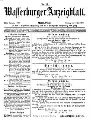 Wasserburger Anzeigblatt (Wasserburger Wochenblatt) Sonntag 7. Juni 1868