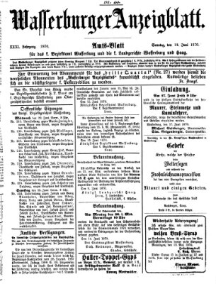 Wasserburger Anzeigblatt (Wasserburger Wochenblatt) Sonntag 19. Juni 1870