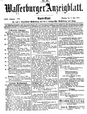 Wasserburger Anzeigblatt (Wasserburger Wochenblatt) Sonntag 3. Juli 1870