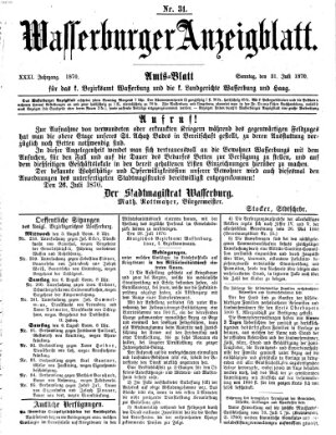 Wasserburger Anzeigblatt (Wasserburger Wochenblatt) Sonntag 31. Juli 1870