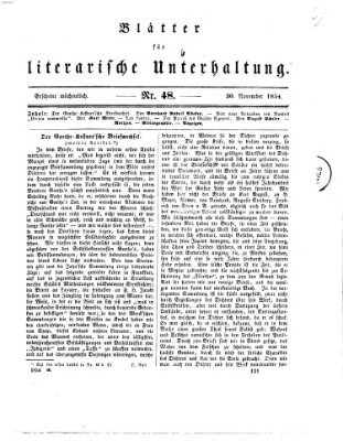Blätter für literarische Unterhaltung Donnerstag 30. November 1854