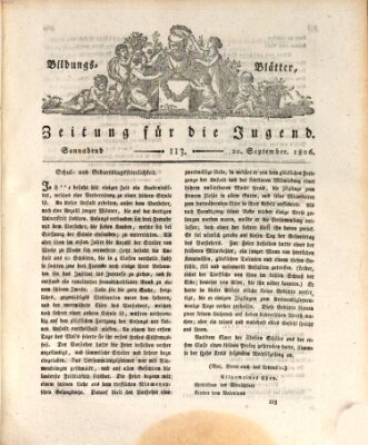 Bildungsblätter oder Zeitung für die Jugend Samstag 20. September 1806