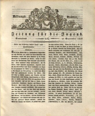 Bildungsblätter oder Zeitung für die Jugend Samstag 27. September 1806