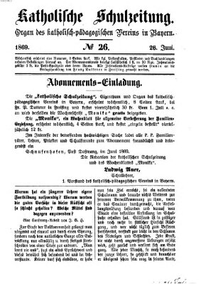 Katholische Schulzeitung (Bayerische Schulzeitung) Samstag 26. Juni 1869