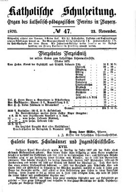 Katholische Schulzeitung (Bayerische Schulzeitung) Mittwoch 23. November 1870