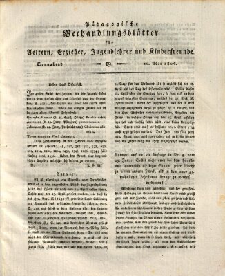 Pädagogische Verhandlungsblätter für Aeltern, Erzieher, Jugendlehrer und Kinderfreunde (Bildungsblätter oder Zeitung für die Jugend) Samstag 10. Mai 1806