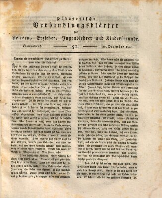 Pädagogische Verhandlungsblätter für Aeltern, Erzieher, Jugendlehrer und Kinderfreunde (Bildungsblätter oder Zeitung für die Jugend) Samstag 20. Dezember 1806