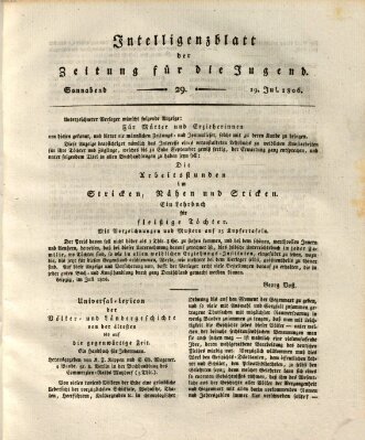 Pädagogische Verhandlungsblätter für Aeltern, Erzieher, Jugendlehrer und Kinderfreunde (Bildungsblätter oder Zeitung für die Jugend) Samstag 19. Juli 1806