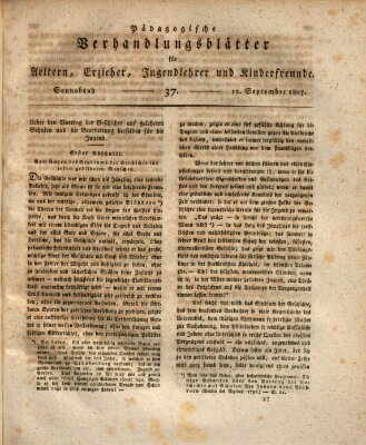 Pädagogische Verhandlungsblätter für Aeltern, Erzieher, Jugendlehrer und Kinderfreunde (Bildungsblätter oder Zeitung für die Jugend) Samstag 12. September 1807