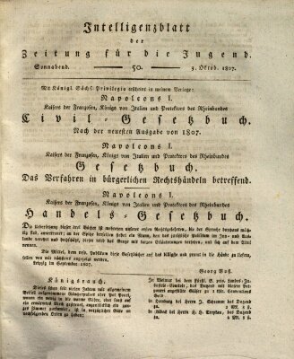 Pädagogische Verhandlungsblätter für Aeltern, Erzieher, Jugendlehrer und Kinderfreunde (Bildungsblätter oder Zeitung für die Jugend) Samstag 3. Oktober 1807