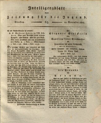 Pädagogische Verhandlungsblätter für Aeltern, Erzieher, Jugendlehrer und Kinderfreunde (Bildungsblätter oder Zeitung für die Jugend) Dienstag 24. November 1807