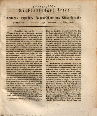 Pädagogische Verhandlungsblätter für Aeltern, Erzieher, Jugendlehrer und Kinderfreunde (Bildungsblätter oder Zeitung für die Jugend) Samstag 5. März 1808