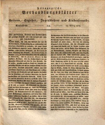 Pädagogische Verhandlungsblätter für Aeltern, Erzieher, Jugendlehrer und Kinderfreunde (Bildungsblätter oder Zeitung für die Jugend) Samstag 19. März 1808