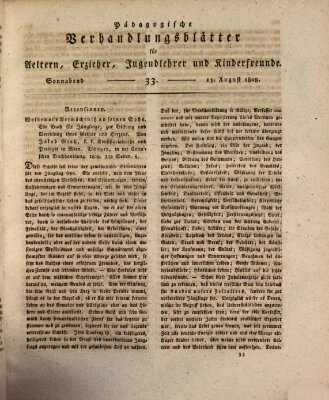 Pädagogische Verhandlungsblätter für Aeltern, Erzieher, Jugendlehrer und Kinderfreunde (Bildungsblätter oder Zeitung für die Jugend) Samstag 13. August 1808