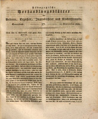 Pädagogische Verhandlungsblätter für Aeltern, Erzieher, Jugendlehrer und Kinderfreunde (Bildungsblätter oder Zeitung für die Jugend) Samstag 10. September 1808