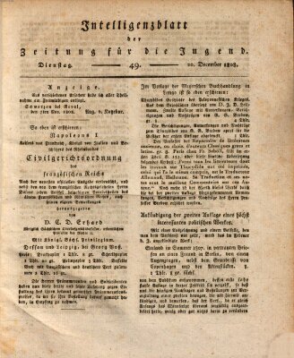 Pädagogische Verhandlungsblätter für Aeltern, Erzieher, Jugendlehrer und Kinderfreunde (Bildungsblätter oder Zeitung für die Jugend) Dienstag 20. Dezember 1808