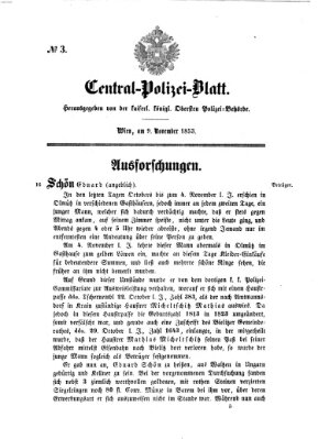 Zentralpolizeiblatt Mittwoch 9. November 1853