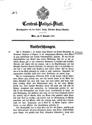 Zentralpolizeiblatt Dienstag 22. November 1853