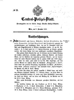 Zentralpolizeiblatt Mittwoch 21. Dezember 1853