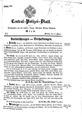 Zentralpolizeiblatt Dienstag 2. Januar 1855