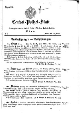 Zentralpolizeiblatt Freitag 19. Januar 1855