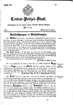 Zentralpolizeiblatt Dienstag 23. Januar 1855