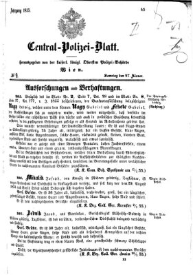 Zentralpolizeiblatt Samstag 27. Januar 1855