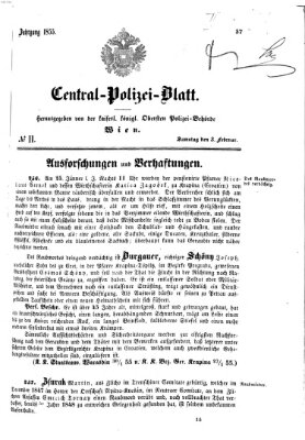 Zentralpolizeiblatt Samstag 3. Februar 1855