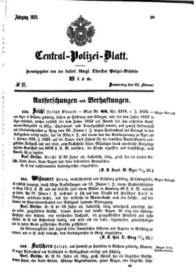 Zentralpolizeiblatt Donnerstag 22. Februar 1855