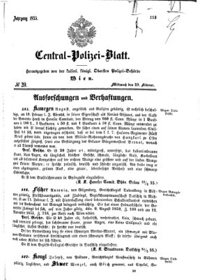 Zentralpolizeiblatt Mittwoch 28. Februar 1855