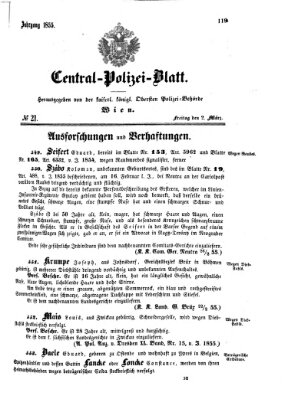 Zentralpolizeiblatt Freitag 2. März 1855