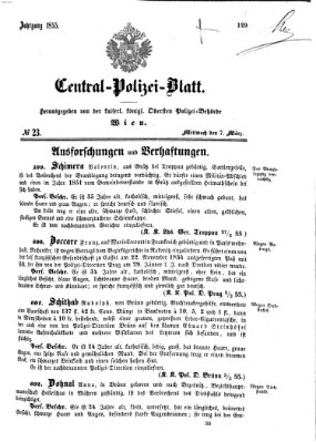 Zentralpolizeiblatt Mittwoch 7. März 1855