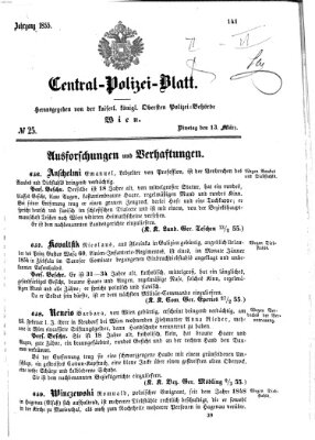 Zentralpolizeiblatt Dienstag 13. März 1855