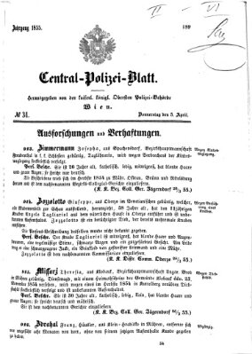 Zentralpolizeiblatt Donnerstag 5. April 1855