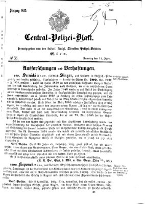 Zentralpolizeiblatt Samstag 14. April 1855