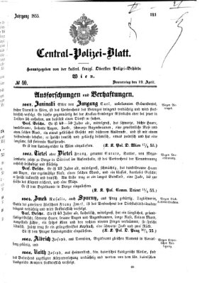 Zentralpolizeiblatt Donnerstag 19. April 1855