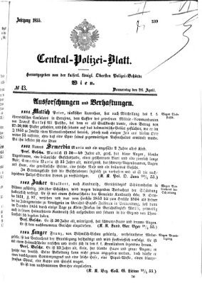 Zentralpolizeiblatt Donnerstag 26. April 1855