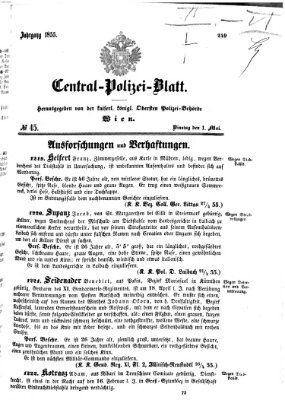 Zentralpolizeiblatt Dienstag 1. Mai 1855