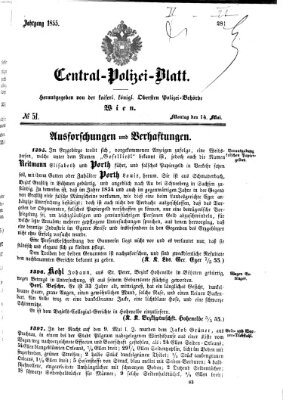 Zentralpolizeiblatt Montag 14. Mai 1855