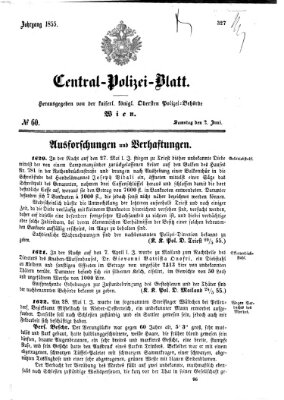 Zentralpolizeiblatt Samstag 2. Juni 1855