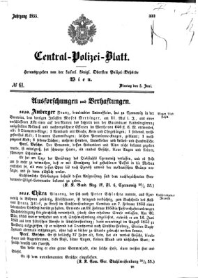 Zentralpolizeiblatt Dienstag 5. Juni 1855