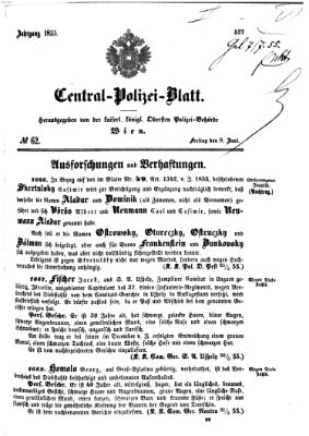 Zentralpolizeiblatt Freitag 8. Juni 1855