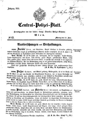 Zentralpolizeiblatt Montag 11. Juni 1855