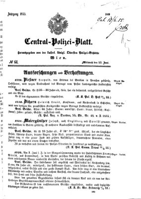 Zentralpolizeiblatt Mittwoch 13. Juni 1855