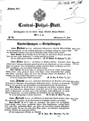 Zentralpolizeiblatt Mittwoch 27. Juni 1855